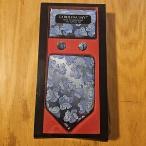 Carolina Bay Tie Handkerchief Cufflinks Set Mens Blue Gray Paisley Formal CL200